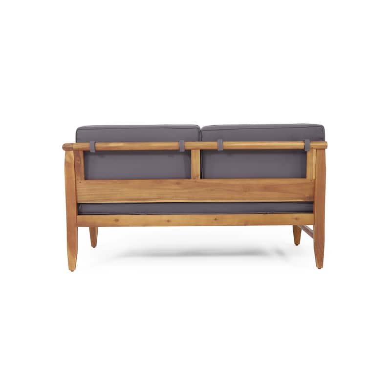 Aston Outdoor Acacia Wood Chat Set with Cushions by Christopher Knight Home