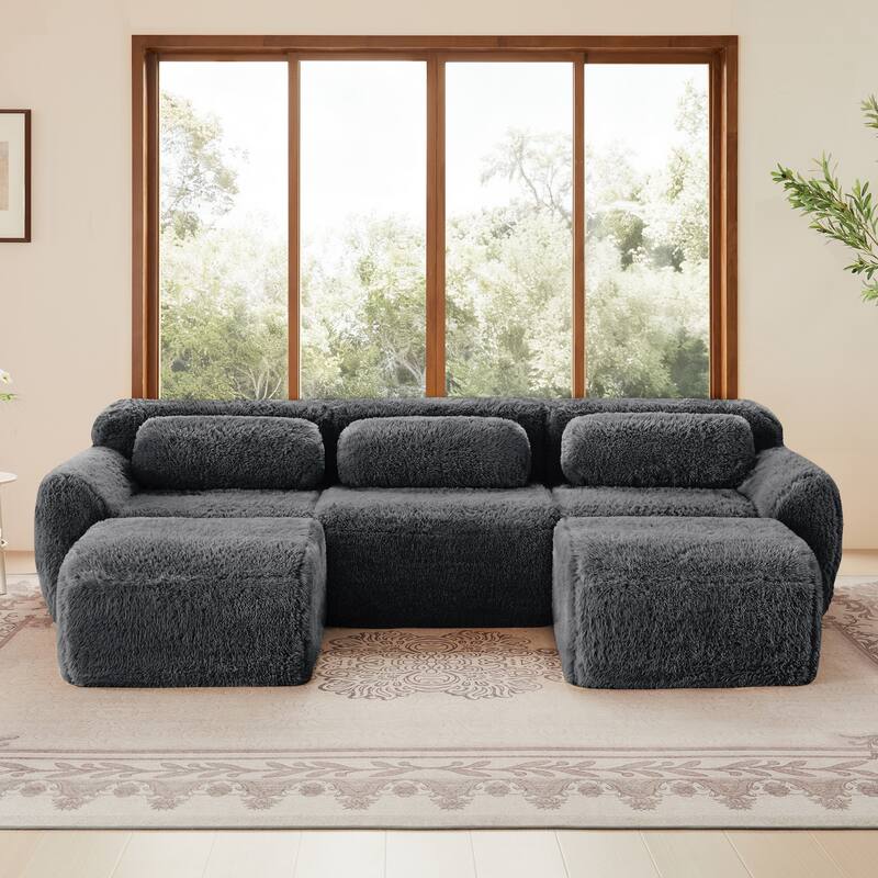 U-shaped Boneless Sofa, 32D High Density Sponge Bottom, Anti-Slip Design With Chaise, Free Combination, Deep Seat Design