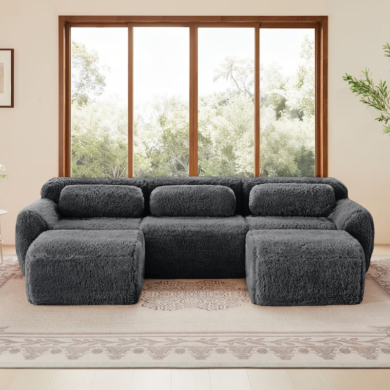 U-shaped Boneless Sofa with Chaise Free Combination Full-compression Vacuum Packaging Deep Seat Design