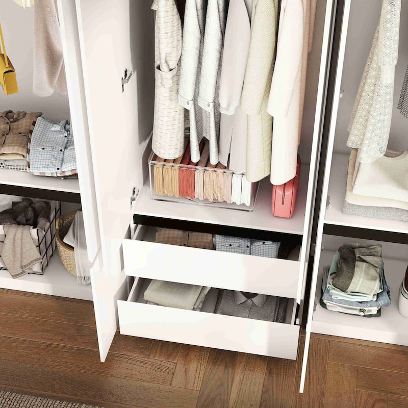 75" Large Modular Armoire with 2 Drawers, Clothes Organizer Closet with Storage Shelves