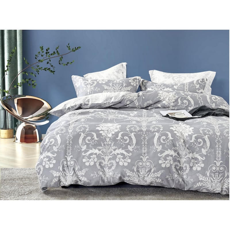 Lauren Gray White 100% Cotton Damask Reversible Comforter Set