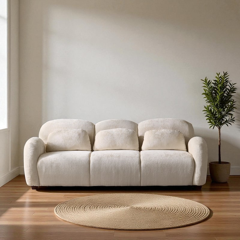 78" Modern Boucle Sofa, 3-Seater Upholstered Couch with Pillows, Curved Petal Design for Living Room Bedroom Office