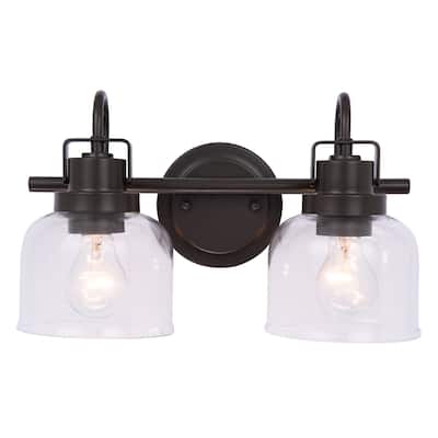 15" Wide Black 2-Light Dimmable Bathroom Vanity Light Wall Sconce