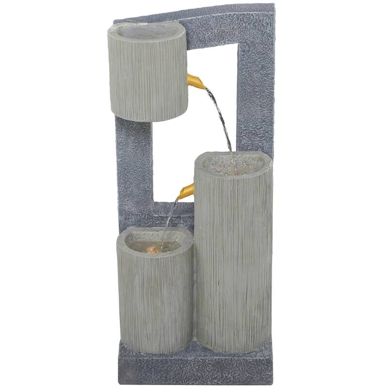 Gray Fiberglass 3 Tier Fountain with LED Light