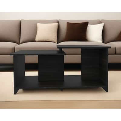 HomeRoots 35" Black Wood Abstract Coffee Table - 16.5" H x 35" W x 20.8" D