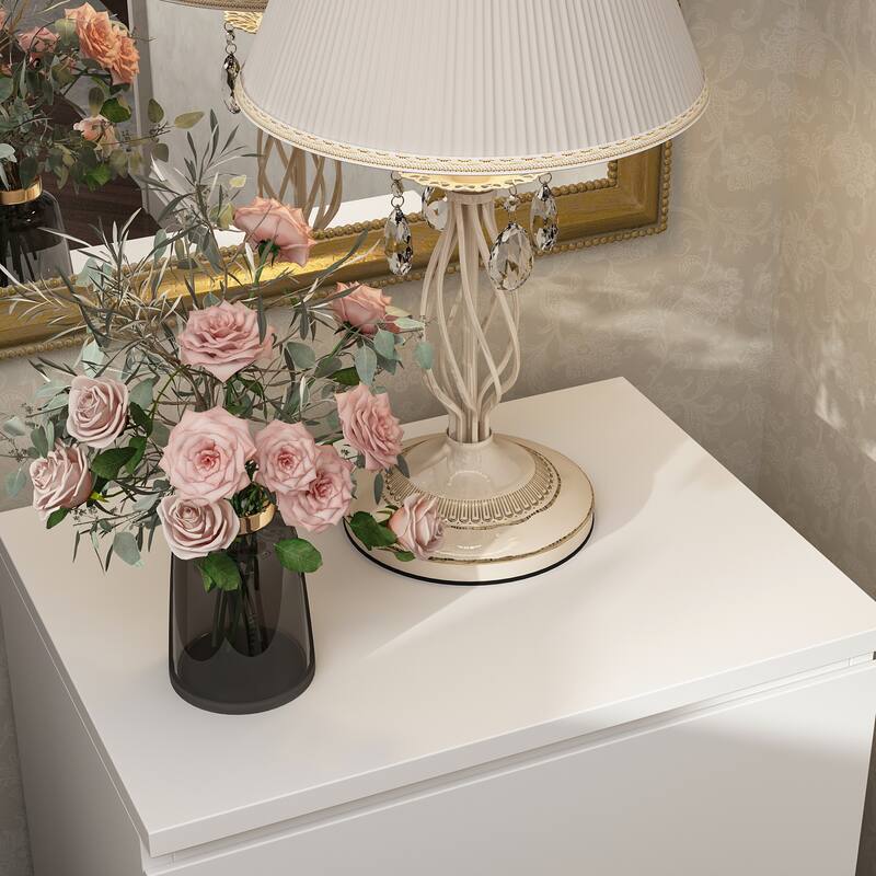 Minimalist White Bedside Table with Two Drawers, Nightstand for Bedroom or Living Room