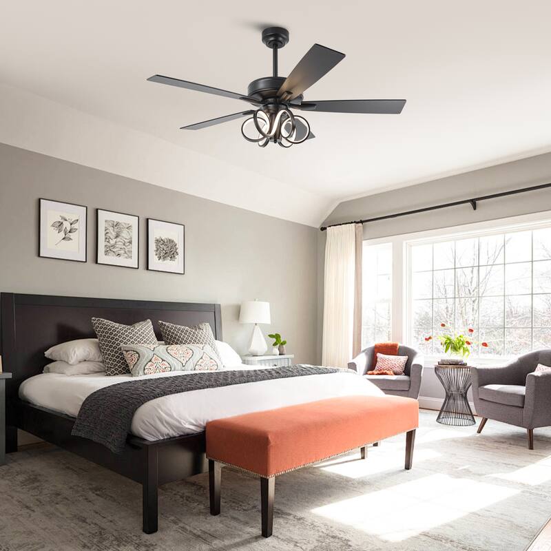 52" Modern Unique Dimmable LED Reversible Motor Ceiling Fan with Light and Remote - 52-inch W*19.3-inch H