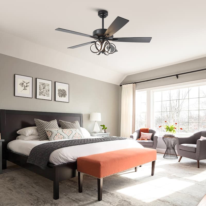 52" Modern Unique Dimmable LED Reversible Motor Ceiling Fan with Light and Remote - 52" W x 19.3" H