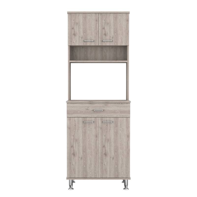 Newton 8-Shelf 1-Drawer 2-piece Kitchen Set, Kitchen Island and Pantry Cabinet White and Light Gray
