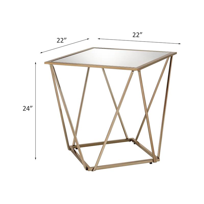 ACME Fogya Square End Table in Mirrored and Champagne Gold