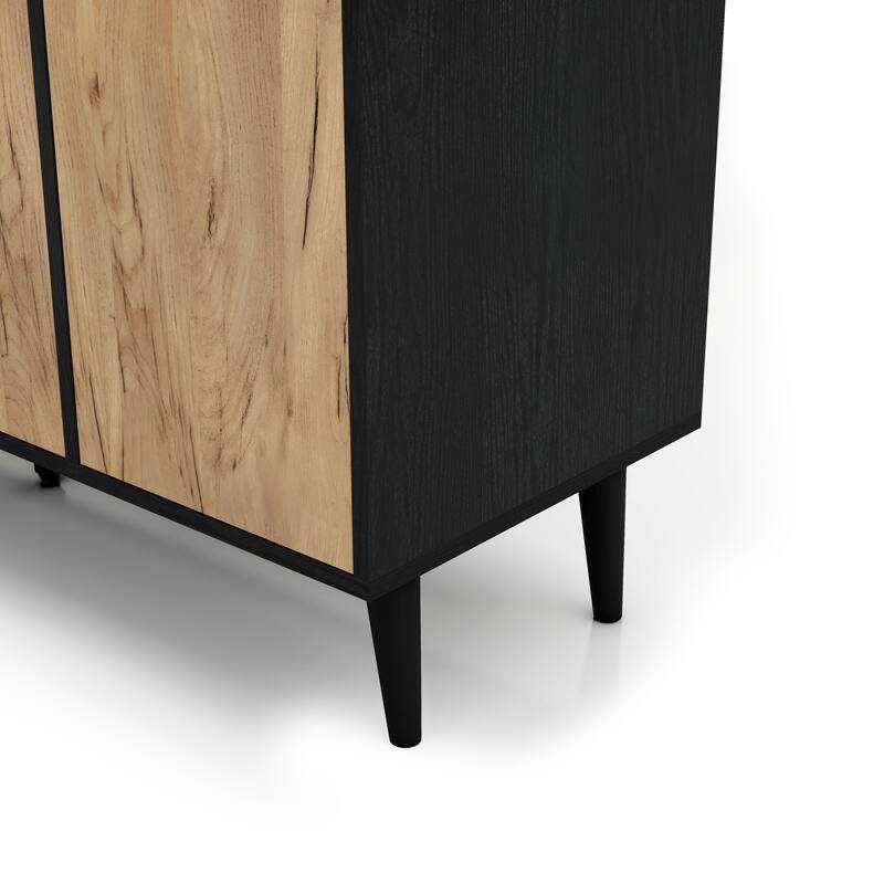DH Basic Mid-Century Modern Light Oak and Black 6-shelf Buffet by Denhour