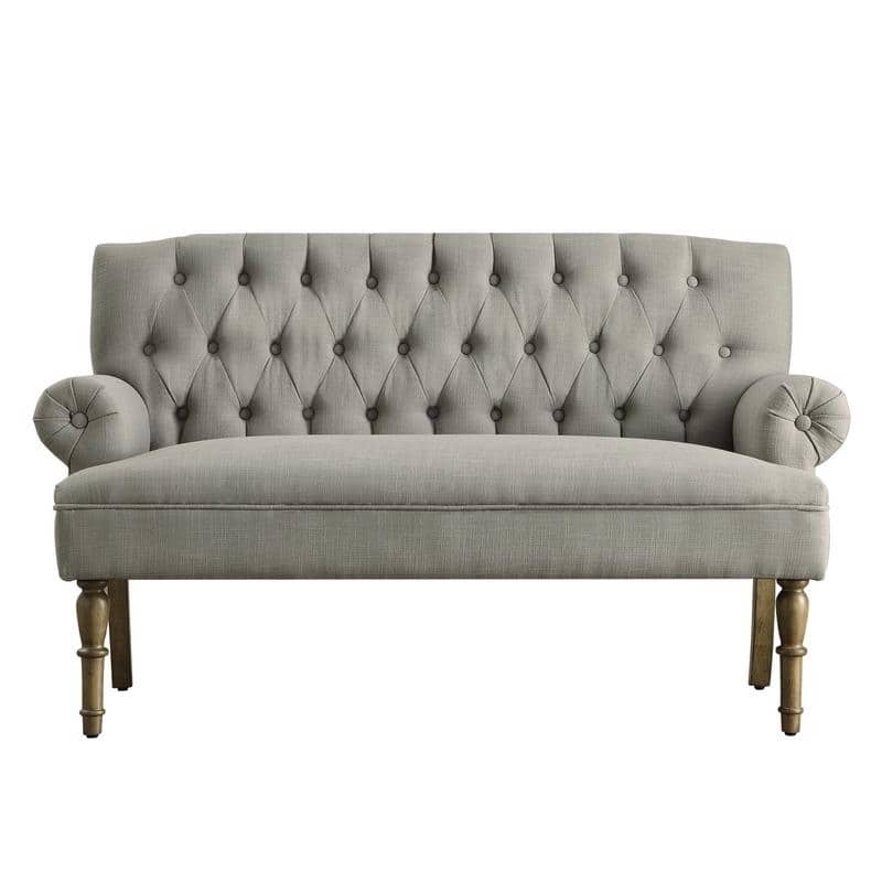 Moser Bay Arete Upholstered Tufted Settee Chesterfield Style Loveseat, Velvet or Linen - Grey - Linen