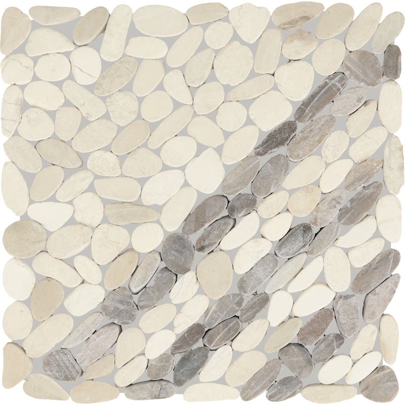 Daltile Pebble Oasis Natural Stone Striped Pebble Mosaic 11" x 11" (11 PC per Carton) (10.78 SQFT per Carton) - Seashell