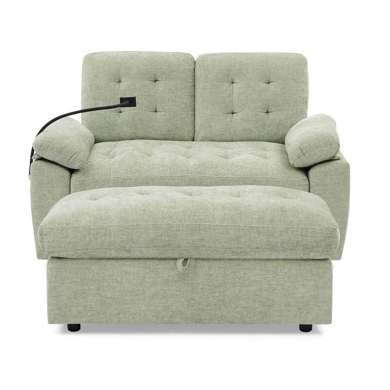 Double Recliner Chair with Adjustable Backrest, Storage Ottoman, USB Port & Phone Stand