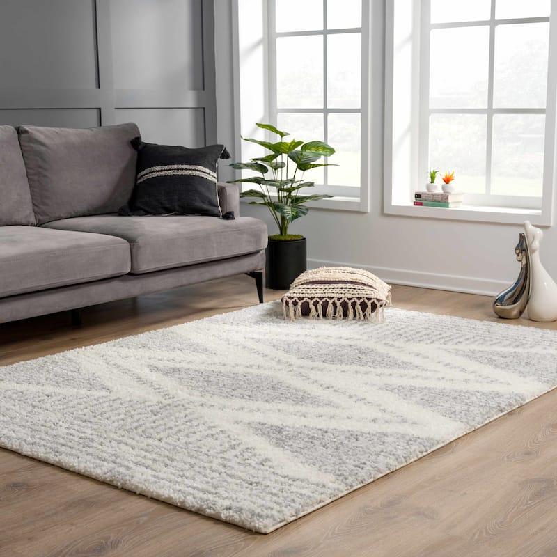 Hauteloom Lux Shag Collection Moroccan Farmhouse Shaggy High Plush Pile Area Rug