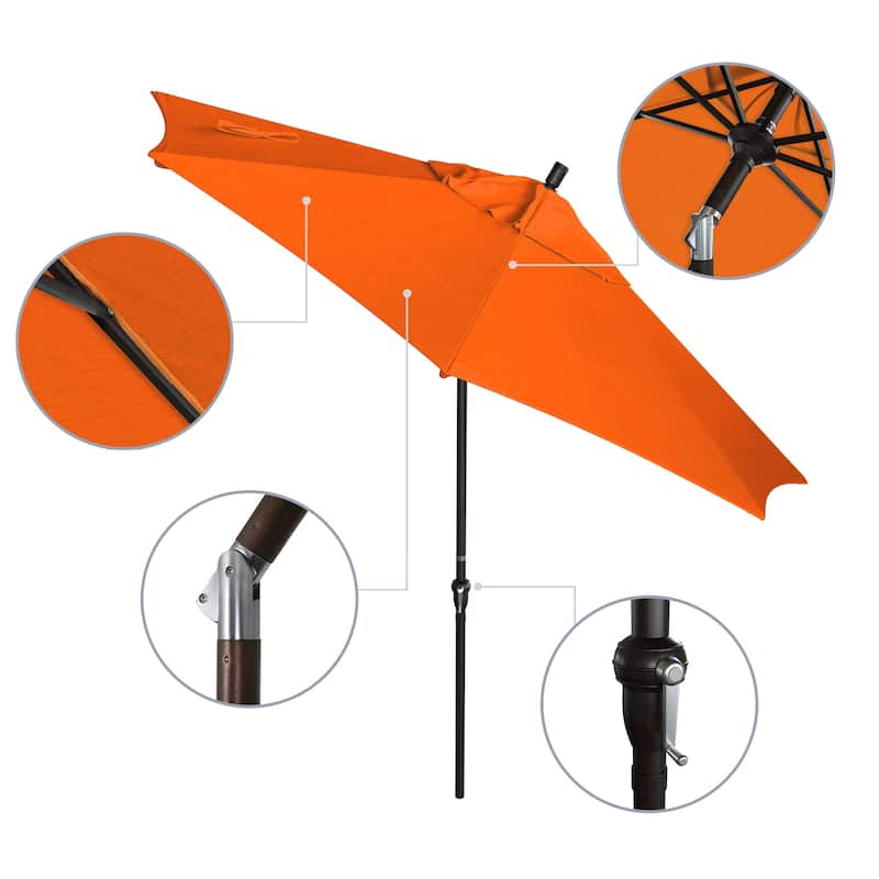 California Umbrella 9' Sunset Series Patio Umbrella Bronze Aluminum Frame and Ribs, Crank Lift Auto Tilt, Pacifica Pacific Blue