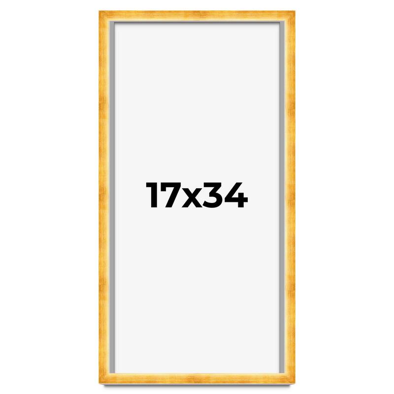 17x34 Shadow Box Frame Gold | 1.625 Inches Deep Real Wood Traditional