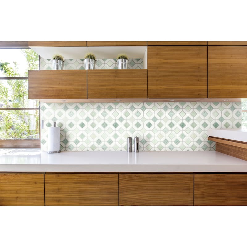 Ming Green and Thassos White Marble Floor and Wall Tile (Set of 10) - Case (10 Sheets)