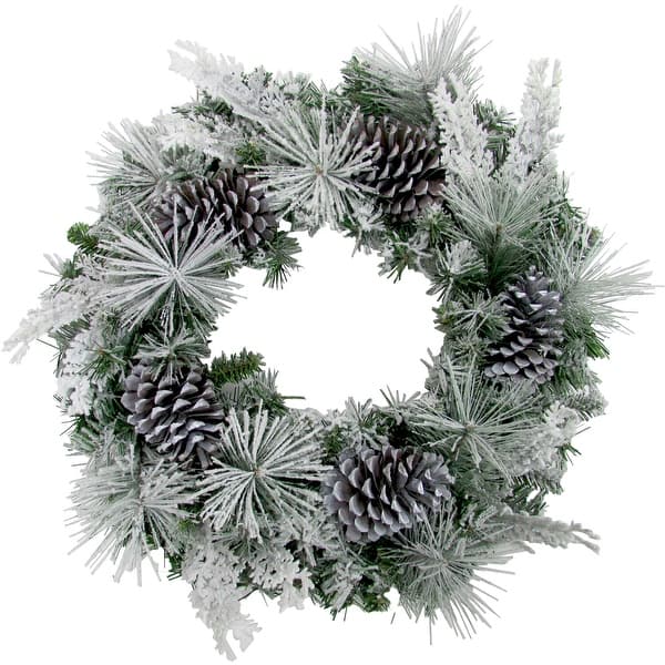 slide 2 of 5, Fraser Hill Farm 24-in. Christmas Snow Flocked Wreath, Pinecones