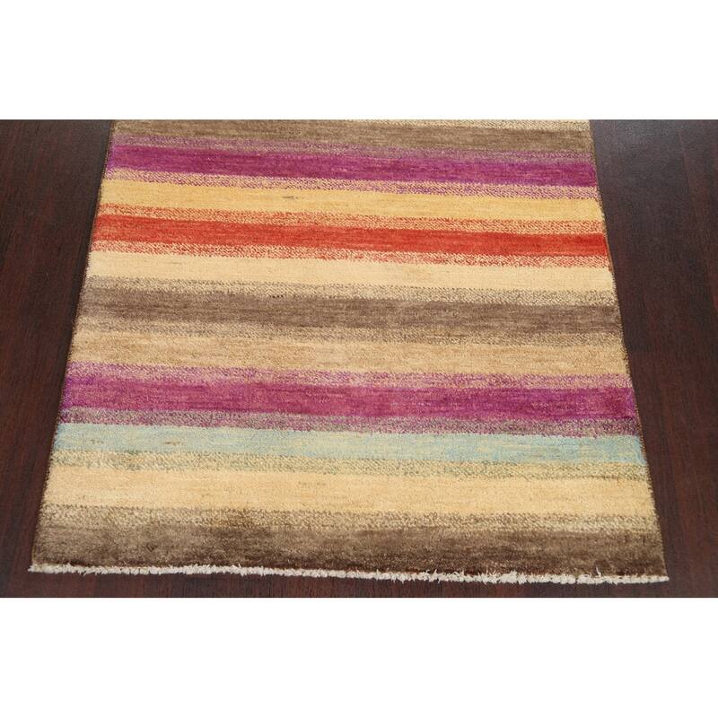 Striped Gabbeh Kashkoli Oriental Area Rug Wool Handmade Foyer Carpet - 3'1" x 5'1"