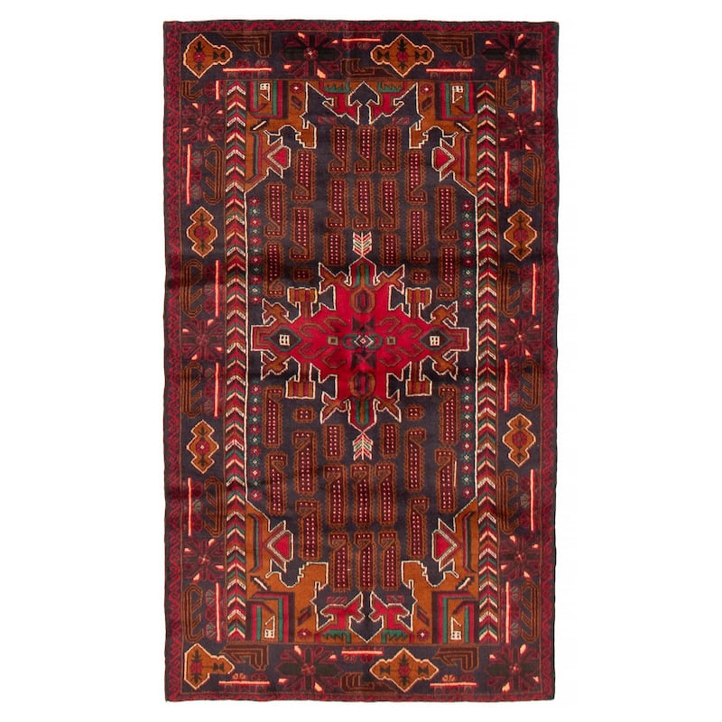 Teimani Navy, Red Rug 3'7" x 6'2" - 3'7 x 6'2 - Dark Navy/ Red - 3'7 x 6'2