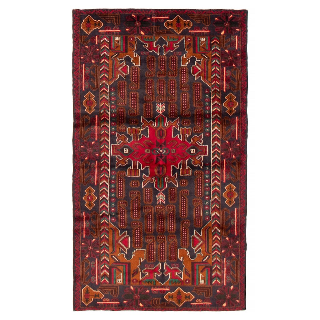 Teimani Navy, Red Rug 3'7" x 6'2" - 3'7 x 6'2