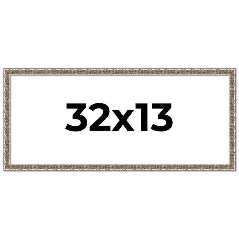 32x13 Frame Silver Versailles Ornate Solid Wood Picture Frame | 1 Inch