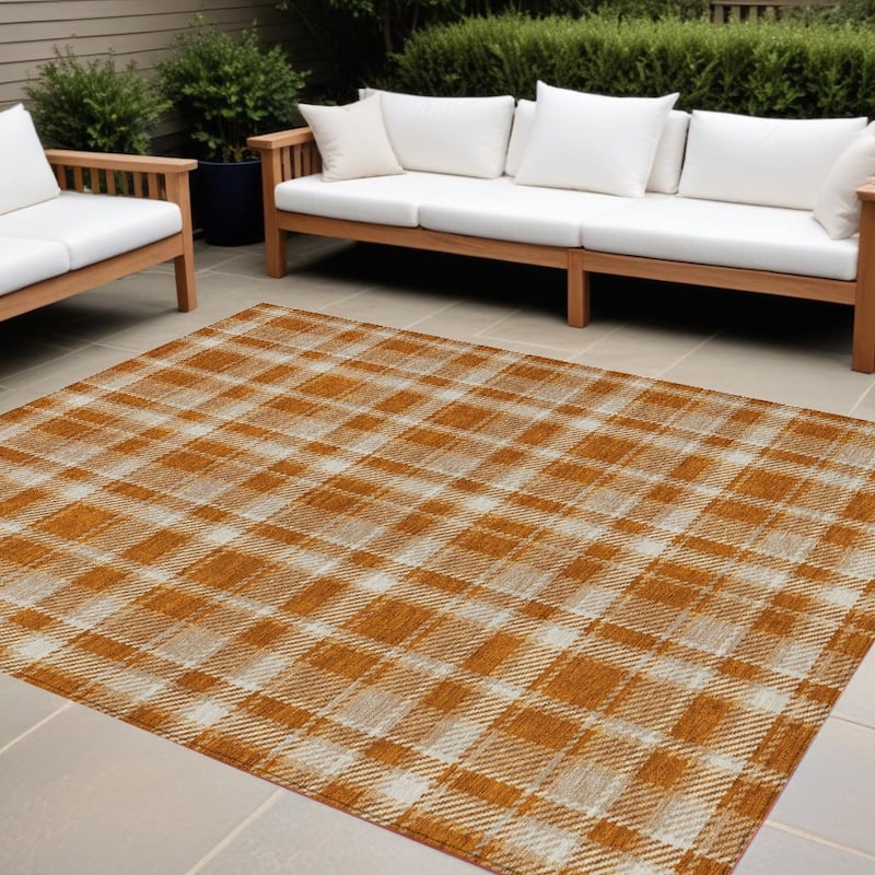 Alsimi Plaid Long-Lasting Vibrance Blended Style Outdoor Rug - 10' X 14' - 10' X 14' - Multi