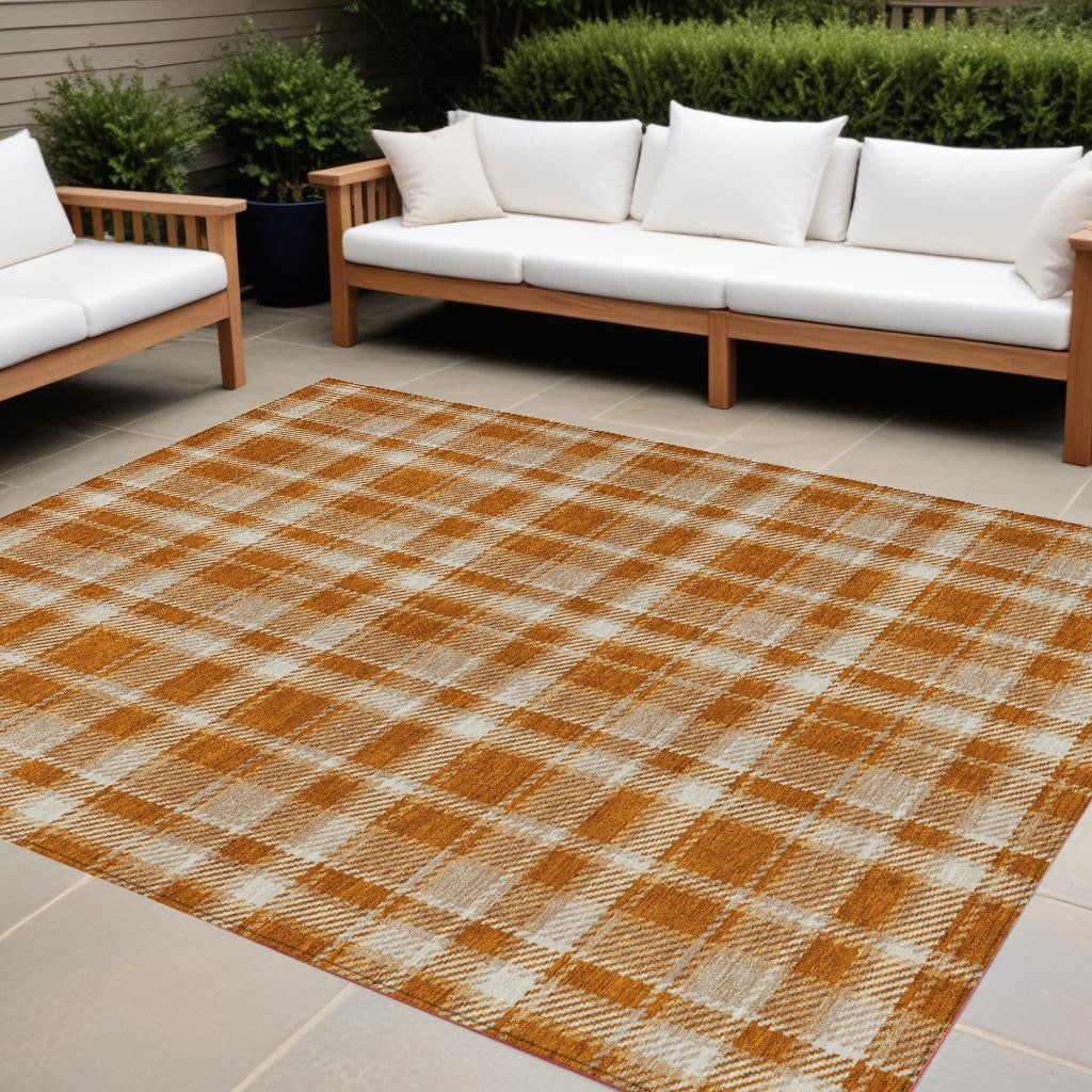 Alsimi Plaid Long-Lasting Vibrance Blended Style Outdoor Rug - 10' X 14'