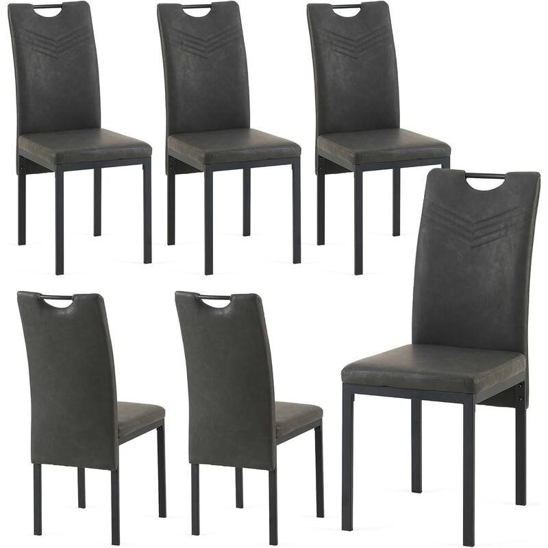Howtai Upholstered PU Leather Home Kitchen Dining Chairs - Set of 6 - Grey