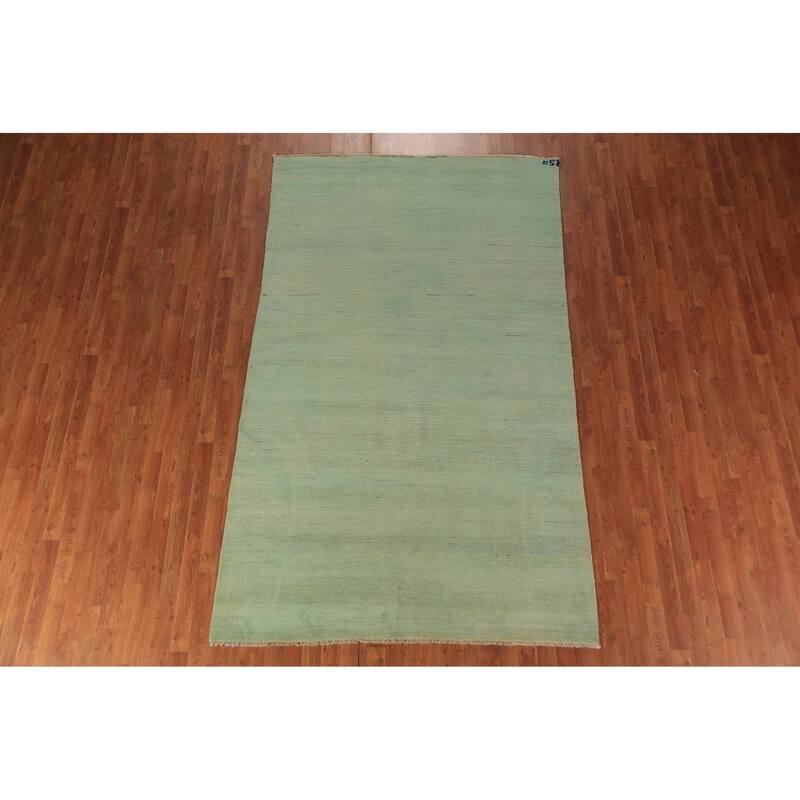 Light Green Modern Gabbeh Oriental Area Rug Hand-Knotted Wool Carpet - 5'7" x 9'4"