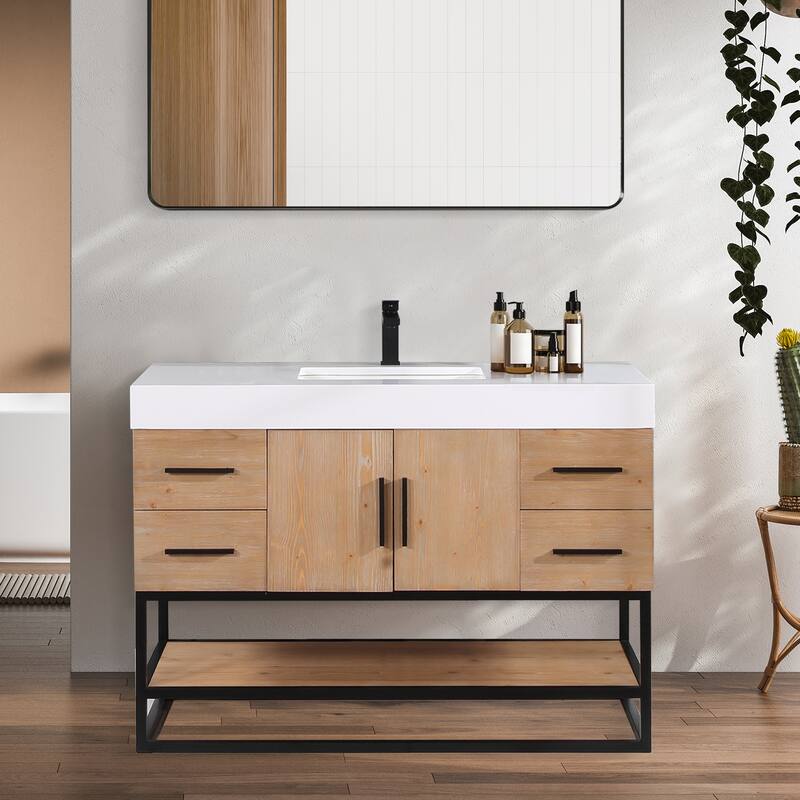 Altair Bianco Bath Vanity with White Composite Stone Top,no Mirror