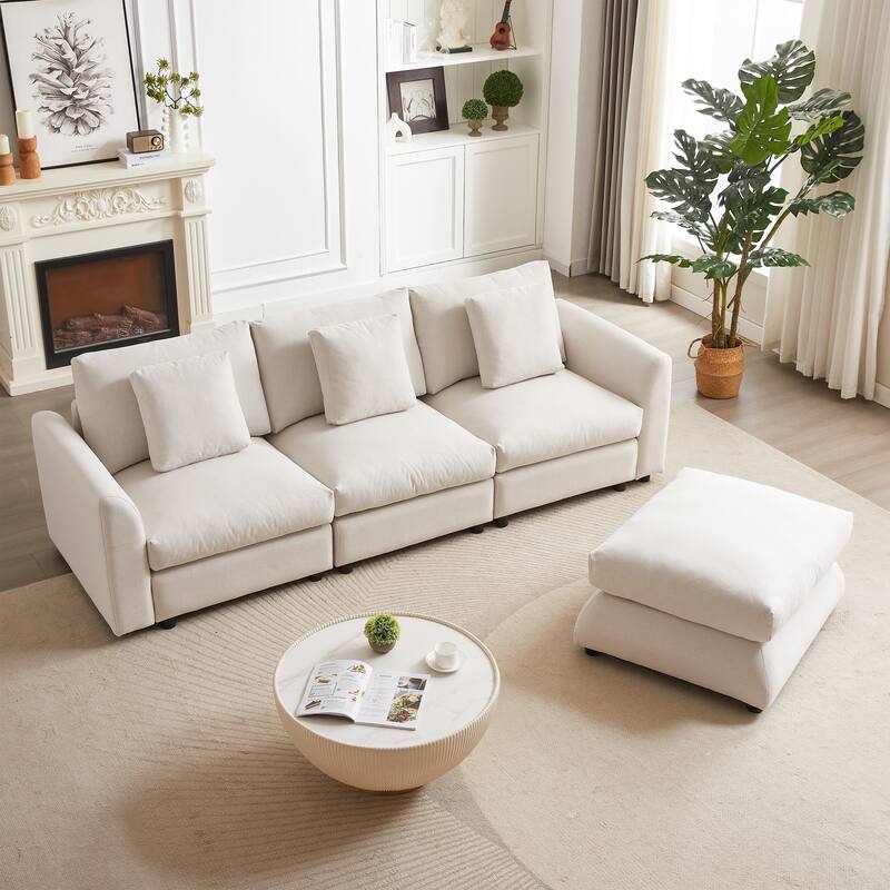 102.2" Fabric L-Shaped Modular Sleeper Sectional Sofa with Ottoman