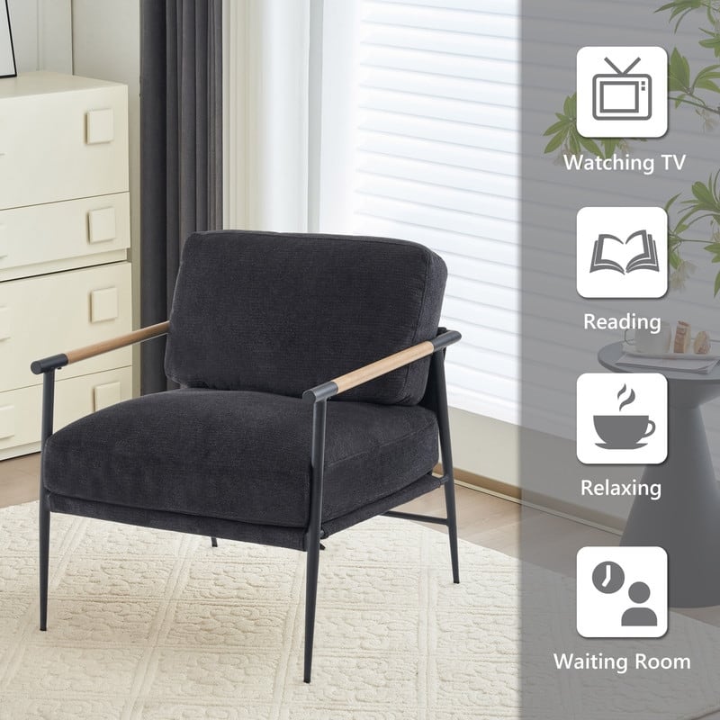 Accent Chairs Set of 2 White Armchair Chenille for Living Room Mid Century Modern Chair Metal Leg Veneer Metal Armrest,2PCS