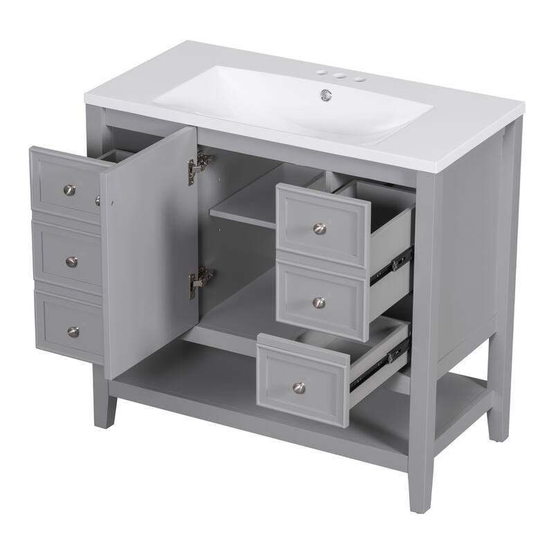 Bathroom Vanity with Undermount Ceramic Sink, Three Drawers, Cabinet with Door, Adjustable Shelf