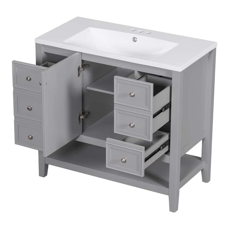 Roomfitters 36" Bathroom Vanity with Sink Cabinet with 3 Drawers and Door Solid Wood and MDF Structure