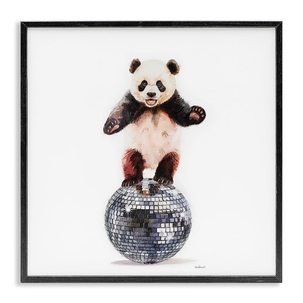 Stupell Panda Balancing on Disco Ball Framed Giclee Art Design By Amanda Greenwood