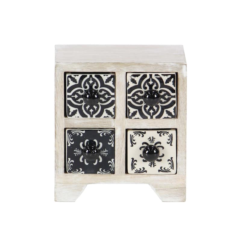 Square White Lattice-Patterned 4-Drawer Ceramic Jewelry Box