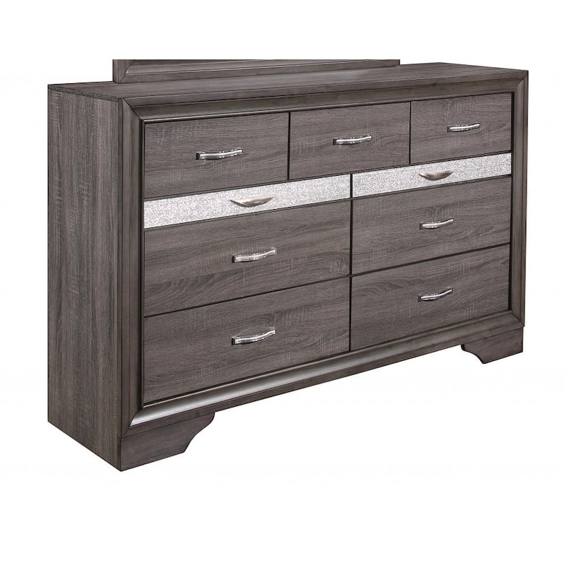 HomeRoots 62" Grey Solid Wood Nine Drawer Double Dresser