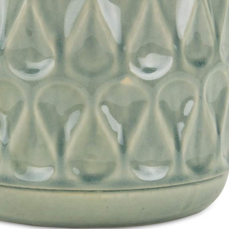 HomeRoots 7" Green Geometric Imprint Ceramic Indoor Outdoor Round Pot Planter