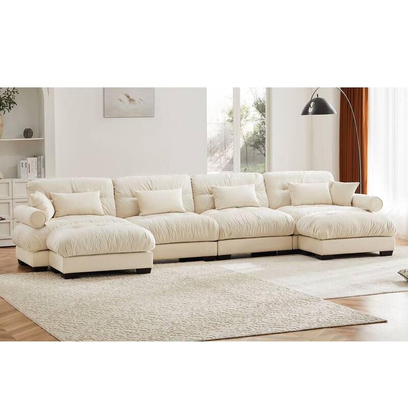 Modern Sectional Couch Comfortable Upholstered Sofa Set with Lumbar Pillow and Throw Pillow for Living Room
