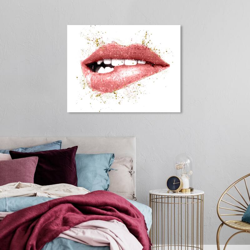 Wynwood Studio Canvas Fashion and Glam Blush Lip Bite Pink and Glam Wall Art Canvas Print - 24 x 36