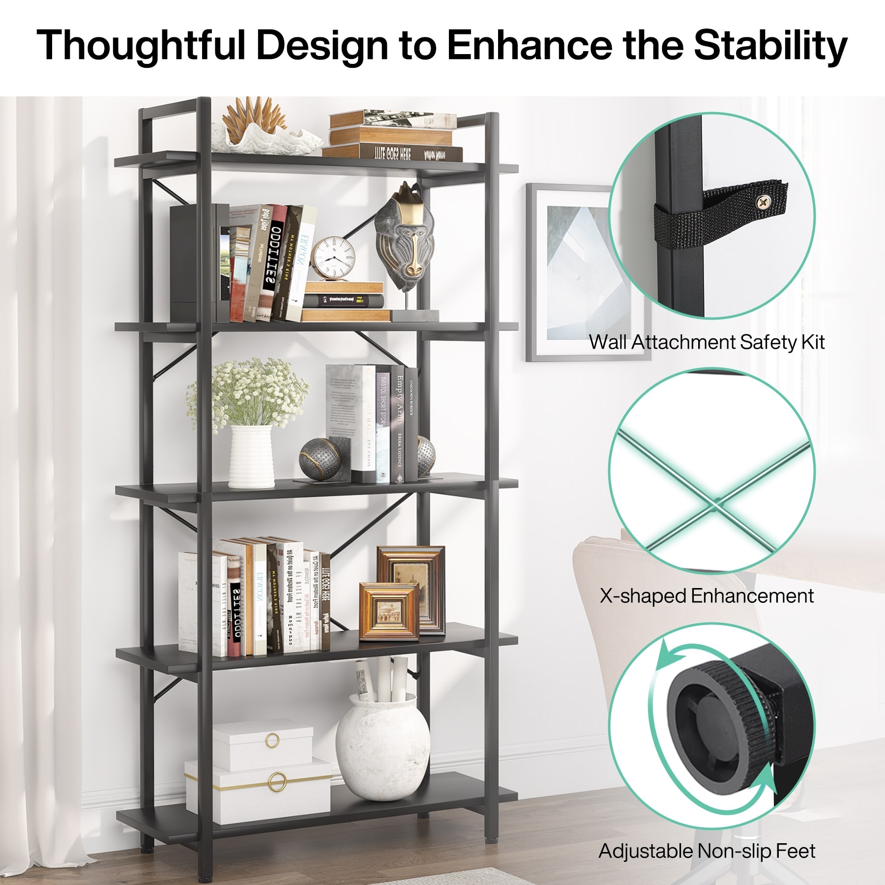 5 tier store bookshelf white