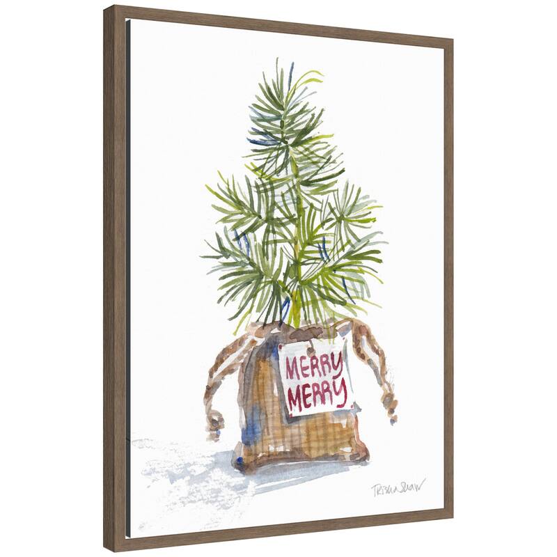 Kate and Laurel Framed Canvas Merry Seedling In Burlap by Patricia Shaw - 18 x 24