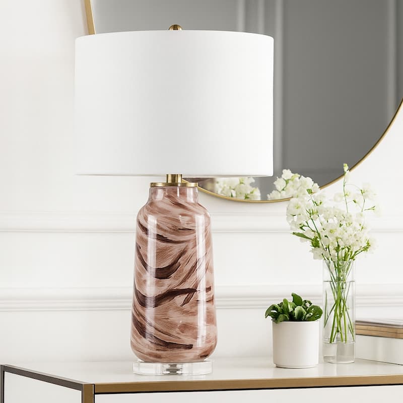 Decorative Pattern Glass Table Lamp - Desk Lighting for Small Areas - 29.0" - Brown