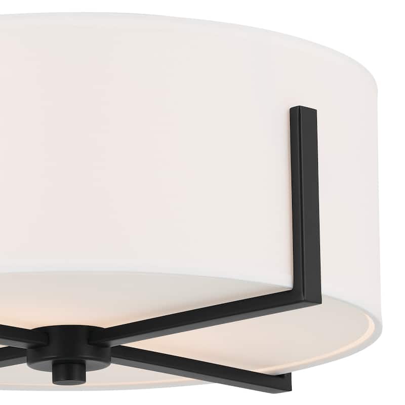 Kichler Lighting Malen 15.5 in. 2-Light Black Flush Mount Light with White Fabric Shade