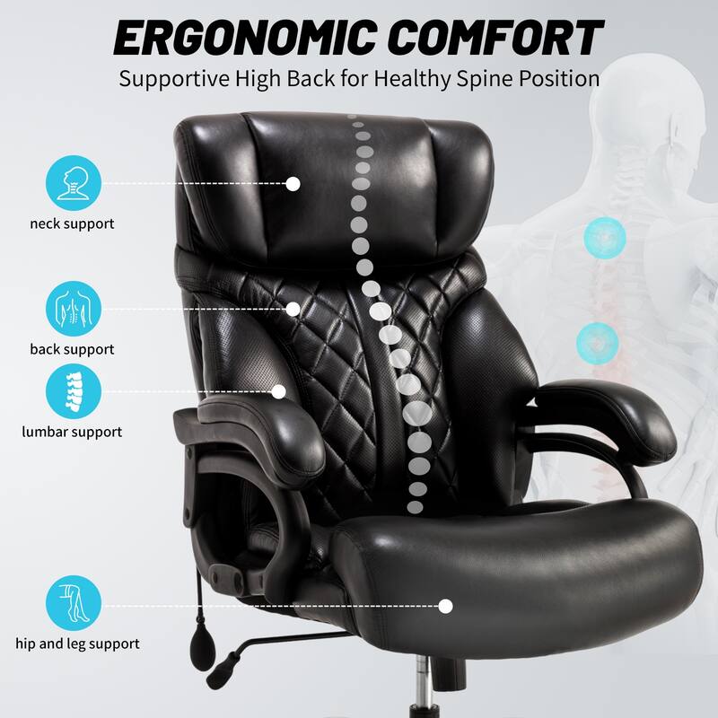 600LBS Big and Tall Office Chair for Heavy People, Extra Wide Seat and Adjustable Lumbar, Executive Chair with High Back