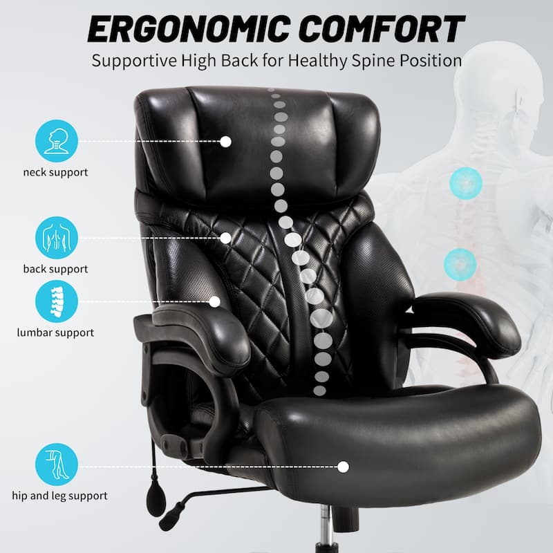 Big and Tall Office Chair for Heavy People, Extra Wide Seat and Adjustable Lumbar, Heavy Duty Executive Chair with High Back