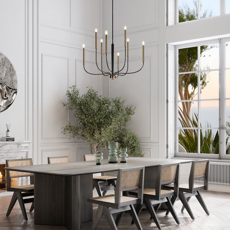 Modern 8-Light Chandelier Black Gold Classic Candle Lights for Dining Room - D 36.8" x H 25.5"