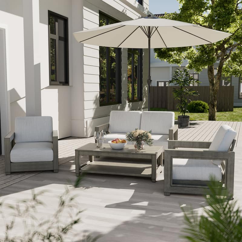 4-Person Aluminum Patio Conversation Set with Hand-painted Frame and Cushions - Grey
